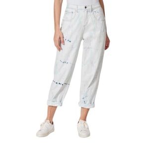 Frayed Relaxed Tie Dye Striped Tapered Jeans Size 26